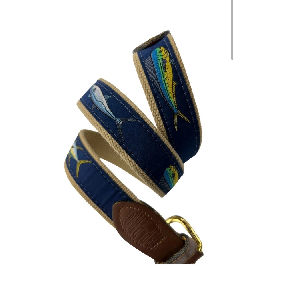 ZEP-PRO Leather Canvas SAILFISH CHASE Flying Fish Ribbon Belt sz 36 Brass Buckle